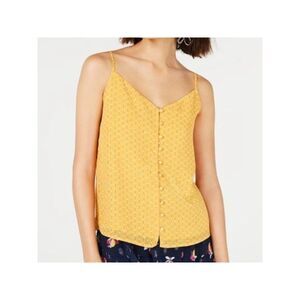 MAISON JULES Womens Sheer Button Front Spaghetti Strap V Neck Tank Top